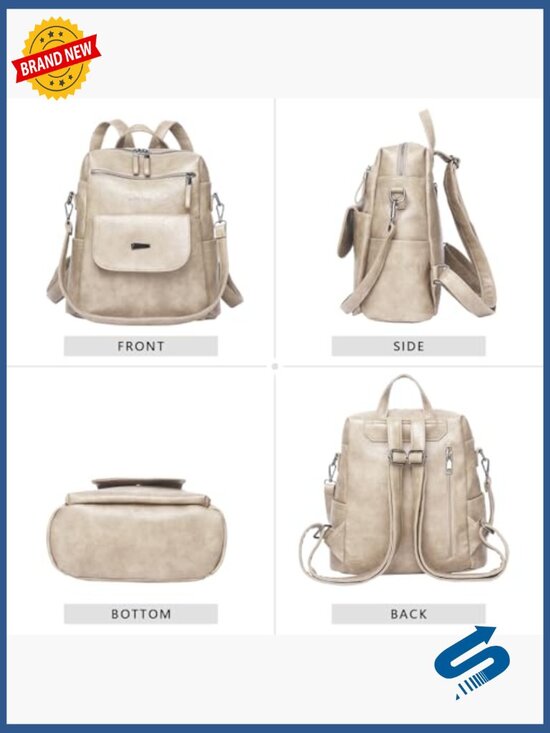 Faux Leather Backpack Purse with Multi Pockets - Adjustable Straps - main image 5